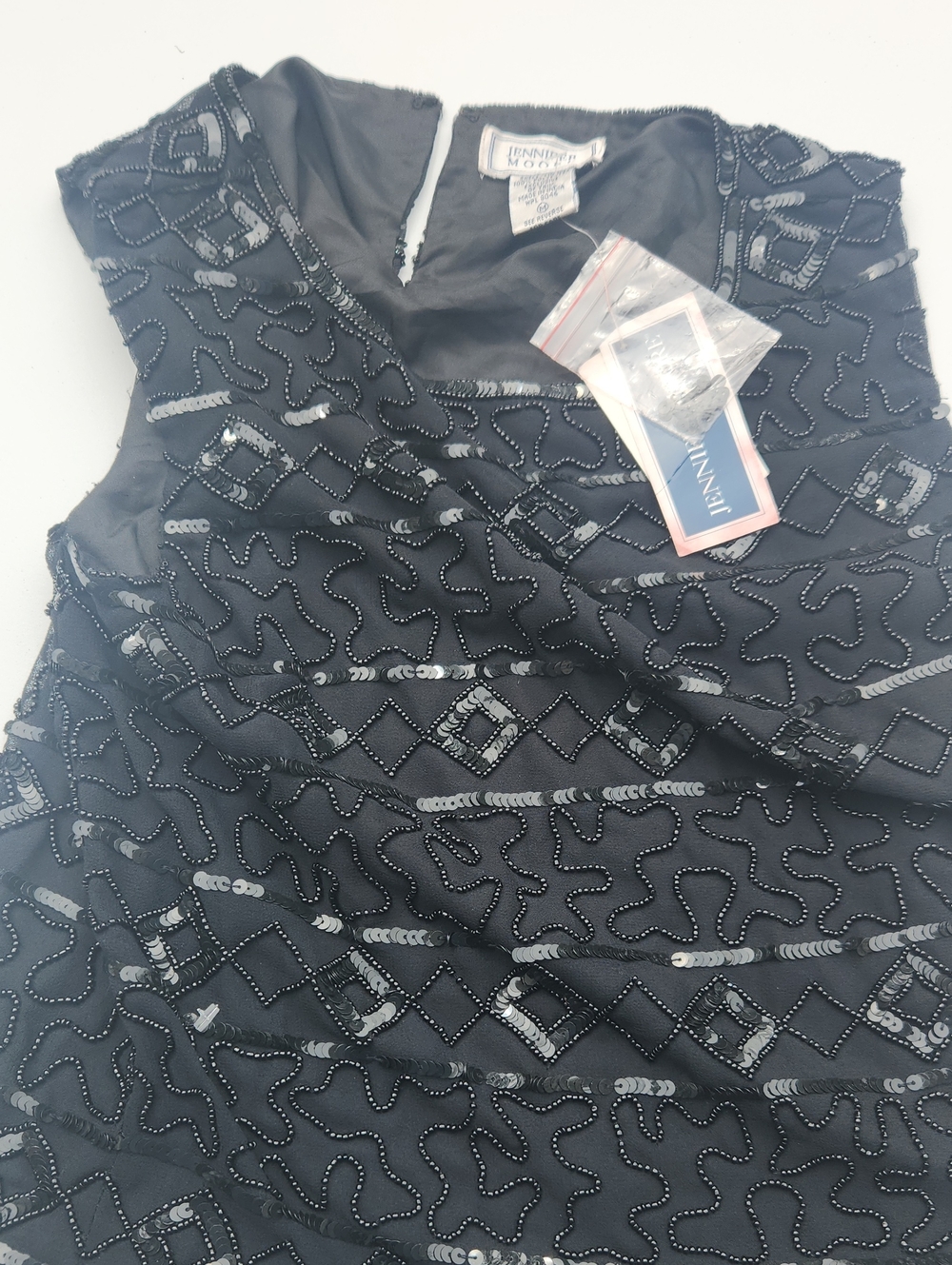 NWT Jennifer Moore Black Beaded Sequin Sleeveless Cocktail Party Dress